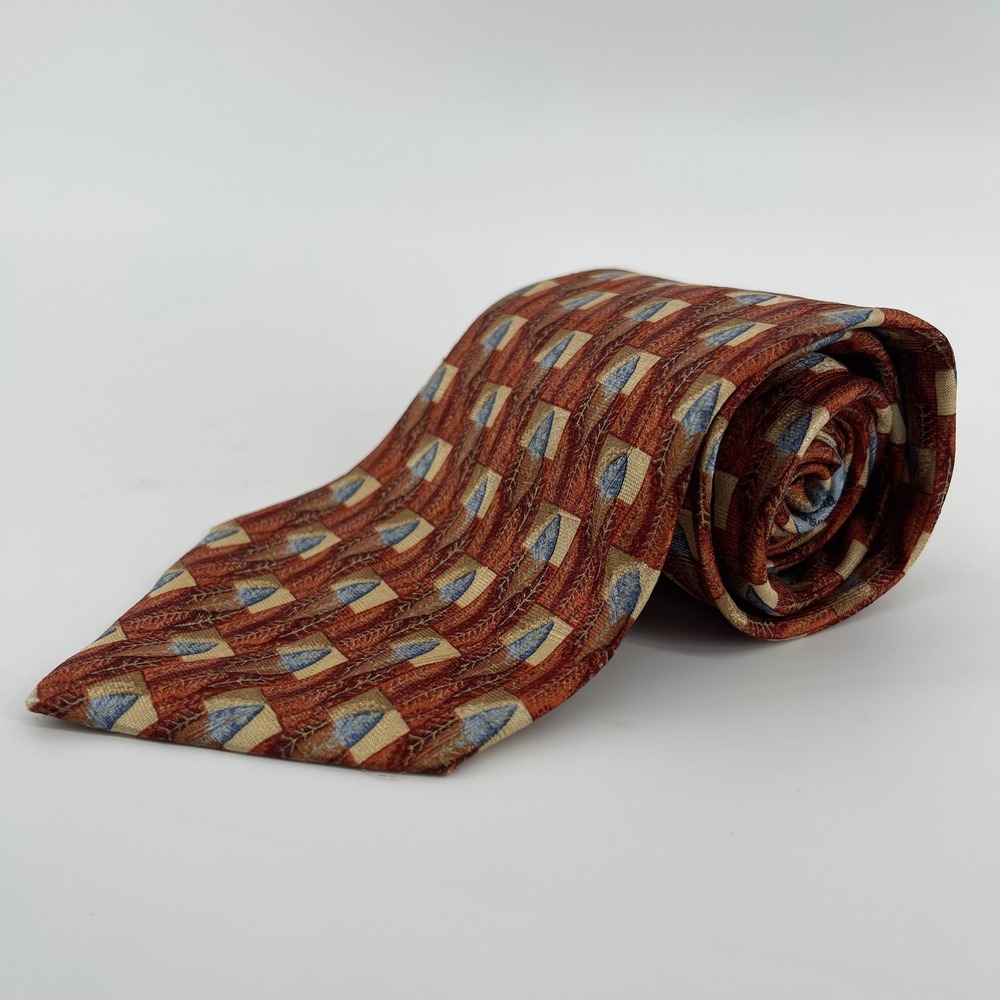 Ermenegildo Zegna Silk Necktie Designer‎ Patterned Brown Blue Mens Tie